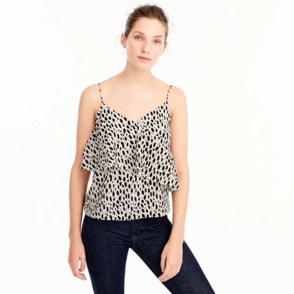 New J.Crew Silk Ruffle Cami in Leopard print